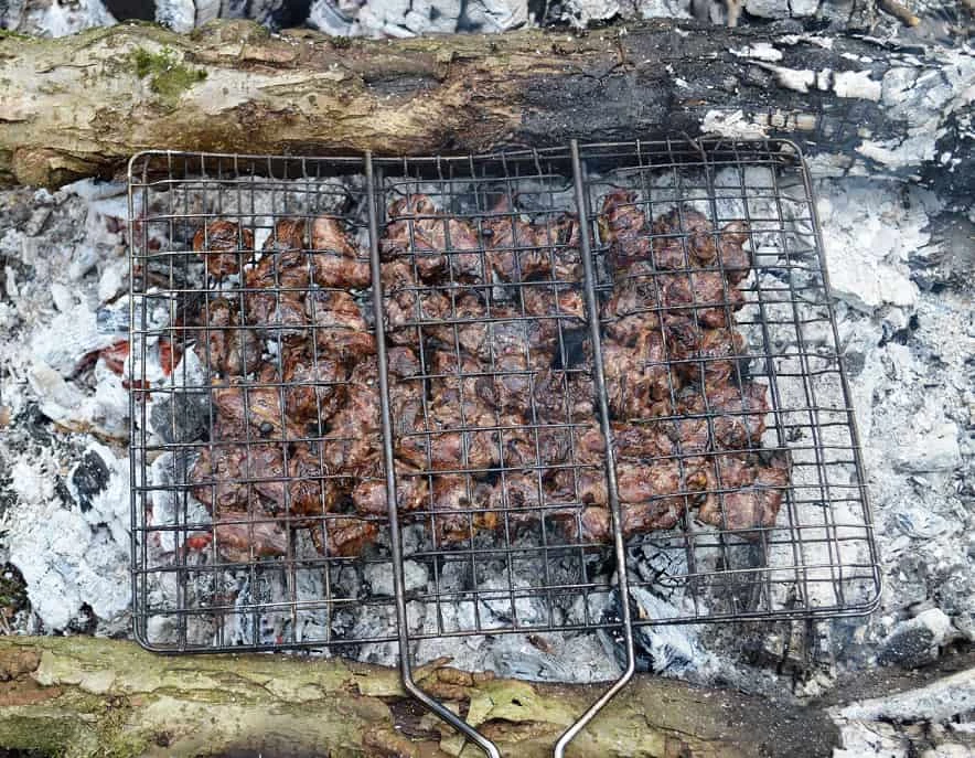 Bebrienos šašlykas keptas ant grotelių